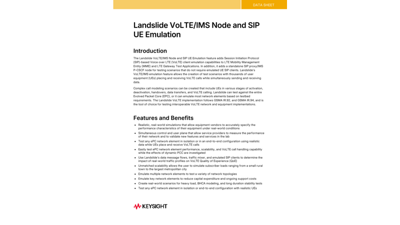 Landslide VoLTE/IMS Node and SIP UE Emulation